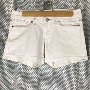 Levi Midi White Denim Raw Rolled Hem Jean Shorts 3